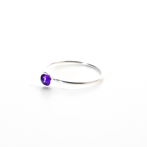(2-13) 925 Sterling Silver Bezel Set Genuine 4mm Amethyst Gemstone Stacking Ring - Picture 2 of 8